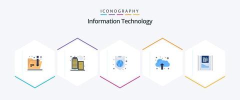 information teknologi 25 platt ikon packa Inklusive . data. skydd. kryptografi. ladda upp vektor