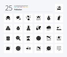 Umweltverschmutzung 25 feste Glyphen-Icon-Packs einschließlich Abfall. Abfall. Feuer. Müll. Gas vektor