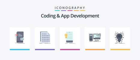 Codierung und App-Entwicklung Flat 5 Icon Pack inklusive Hardware. Computer. Daten. Genehmigung. App. kreatives Symboldesign vektor