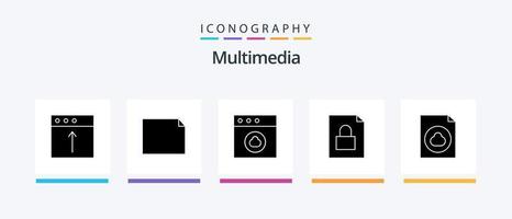 Multimedia Glyph 5 Icon Pack inklusive . Datei. Wolke. dokumentieren. sperren. kreatives Symboldesign vektor