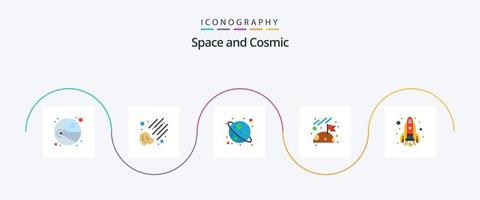 Plats platt 5 ikon packa Inklusive . Plats. stjärna. raket. Plats vektor