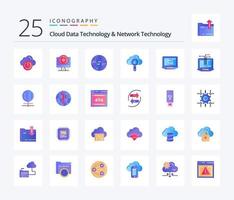 Cloud-Datentechnologie und Netzwerktechnologie 25 flache Farbsymbolpakete einschließlich Netzwerk. finden. Welt . suchen. Wolke vektor
