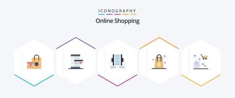 Online-Shopping 25 Flat Icon Pack inklusive Geld. Tasche. Zahlung. überweisen. Daten vektor