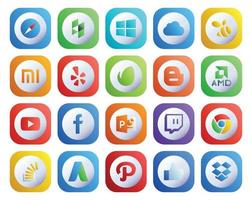 20 Social Media Icon Pack inklusive Stockoverflow Twitch Envato Powerpoint Video vektor