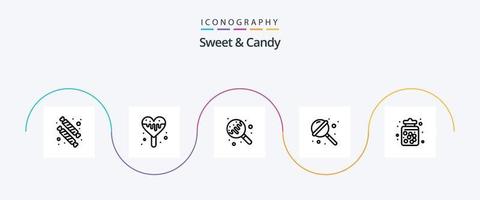 Sweet and Candy Line 5 Icon Pack inklusive. Süßigkeiten. Lutscher. Essen. Süßigkeitenglas vektor