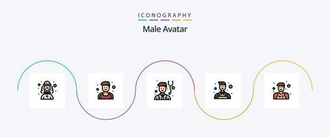 manlig avatar linje fylld platt 5 ikon packa Inklusive . servitör. läkare. man. vägg vektor