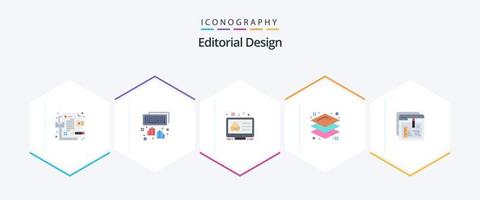 Editorial Design 25 Flat Icon Pack inklusive Dokument. Browser. Einstellung. Lagen. Design vektor
