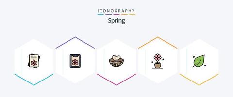 Spring 25 Filledline Icon Pack inklusive Blatt. Frühling. Eier. Tulpe. Blume vektor