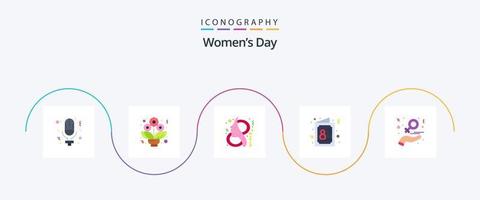 Womens Day Flat 5 Icon Pack inklusive. einladen. acht. weiblich. Karte vektor