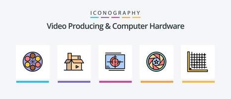 Videoproduktion und Computerhardware mit 5 Symbolpaketen, einschließlich Zusammenfassung. fotografisch. Darstellerin. Foto. Dame. kreatives Symboldesign vektor