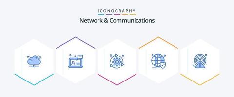 nätverk och kommunikation 25 blå ikon packa Inklusive värld. skydda. hjälp. klot. redskap vektor