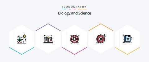 biologi 25 fylld linje ikon packa Inklusive växt. bok. celler. miljö. redskap vektor