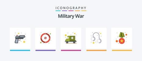 Militärkrieg Flat 5 Icon Pack inklusive Abzeichen. Gewalt. Krankenwagen. Design. Armee. kreatives Symboldesign vektor