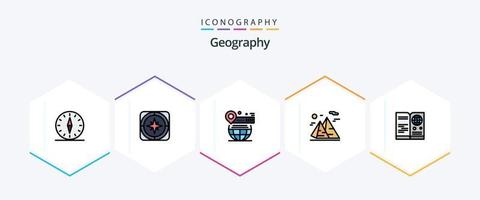 Geografie 25 gefüllte Symbolpakete inklusive Visum. Reisepass. Globus. reisen. Natur vektor