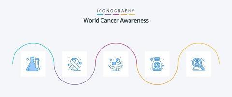 värld cancer medvetenhet blå 5 ikon packa Inklusive infektion. cancer tecken. medicin. piller. flaska vektor