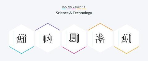 Wissenschaft und Technologie 25-Zeilen-Icon-Pack einschließlich Wissen. Ausbildung. Notizblock. Wissenschaftslabor. Wissenschaft vektor