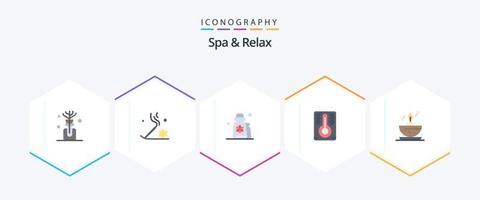 Spa und Entspannung 25 Flat Icon Pack inklusive . Kerze. Kosmetika. Schüssel. Temperatur vektor