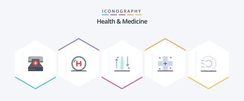 hälsa och medicin 25 platt ikon packa Inklusive form. sjukdom. sjukhus. öka. kondition vektor