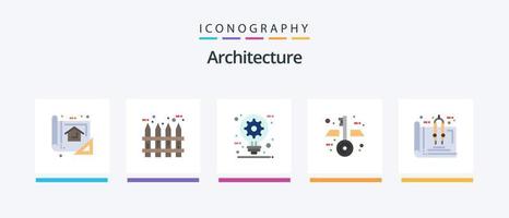 arkitektur platt 5 ikon packa Inklusive verktyg. plan. trä. arkitektur. design. kreativ ikoner design vektor