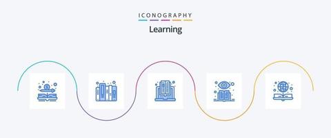 inlärning blå 5 ikon packa Inklusive klot. bok. bok. övervakad inlärning. inlärning vektor