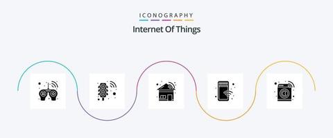 internet av saker glyf 5 ikon packa Inklusive tvättning. maskin. Hem. Lagra. uppkopplad vektor