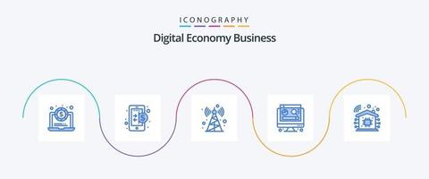 Digital Economy Business Blue 5 Icon Pack inklusive . Technologie. Radio. intelligentes Zuhause. Graph vektor