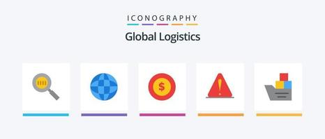 Global Logistics Flat 5 Icon Pack inklusive Logistik. Kasten. Dollar-Münze. Logistik. Achtung. kreatives Symboldesign vektor