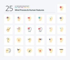 Gedankenprozess und menschliche Merkmale 25 flache Farbsymbolpakete einschließlich mental. Denken. Geist. Lösung. Geist vektor