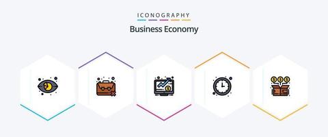 Economy 25 gefüllte Linien Icon Pack inklusive Zeit. Wirtschaft. Problem. Banken. hoch vektor