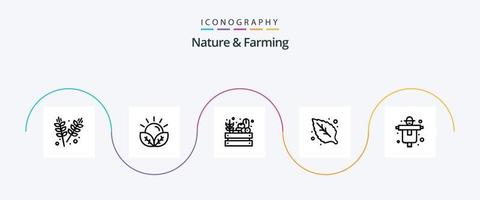 Nature and Farming Line 5 Icon Pack inklusive Farm. Blatt. Garten. Grün. Ernte vektor