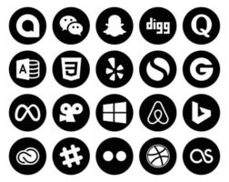 20 Social Media Icon Pack einschließlich Bing Windows CSS Viddler Meta vektor