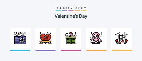 Valentinstag Linie gefüllt 5 Icon Pack inklusive Liebe. Herz-Schriftzug. Datierung. Einkaufen. Geschenk. kreatives Symboldesign vektor