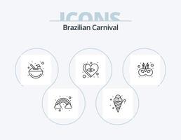 Brasilianische Karnevalslinie Icon Pack 5 Icon Design. Klang. Klangfarbe. Karneval. Trommel. Regenbogen vektor