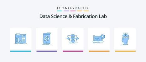 data vetenskap och tillverkning labb blå 5 ikon packa Inklusive elektronik. plan. forskning. bearbeta. metod. kreativ ikoner design vektor