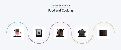mit Lebensmittellinie gefülltes flaches 5-Icon-Paket einschließlich . Schokolade. Körner. Süssigkeit. Pfanne vektor