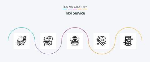 Taxi-Service-Line-5-Icon-Pack inklusive. Handy, Mobiltelefon. Taxi. Forderung. Forderung vektor