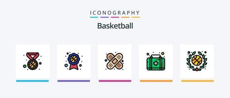 Basketballlinie gefüllt 5 Icon Pack inklusive. Bausatz. Auszeichnungsabzeichen. erste-Hilfe. Basketball. kreatives Symboldesign vektor