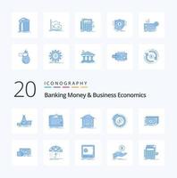 20 Bankgeld und Betriebswirtschaft blaues Symbolpaket wie Diagrammguthaben persönliche Bankeinsparungen vektor