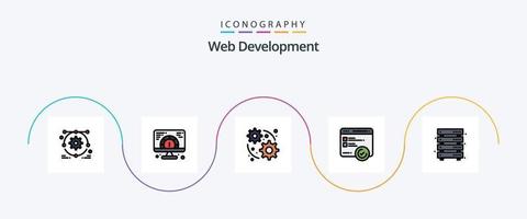 Web-Entwicklungslinie gefülltes flaches 5-Icon-Paket einschließlich Speicher. Datenspeicher. Netz. Daten. testen vektor