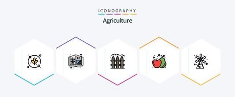 lantbruk 25 fylld linje ikon packa Inklusive väderkvarn. trädgård. staket. jordbruk. äpple vektor