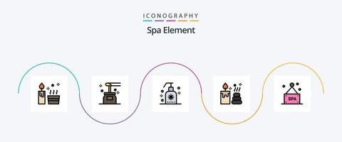 Spa-Elementlinie gefülltes flaches 5-Icon-Paket einschließlich Spa. Kerze. Yoga. Element. Spa vektor