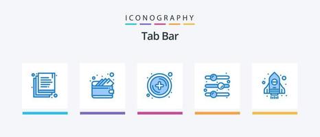 Tab-Leiste blau 5 Icon Pack inklusive . Start-up. Plus. Raumschiff. Kippschalter. kreatives Symboldesign vektor