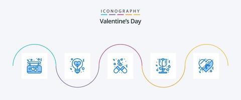 valentines dag blå 5 ikon packa Inklusive romantisk. reste sig. aning. blomma. kärlek vektor