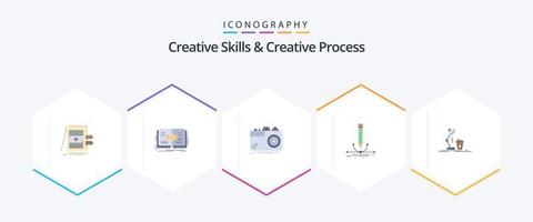 kreative Fähigkeiten und kreativer Prozess 25 flaches Icon-Pack inklusive Stift. Illustration. Sicht. Öffnung. ergreifen vektor
