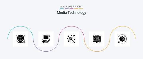 media teknologi glyf 5 ikon packa Inklusive lcd. media. film. visa. förbindelse vektor