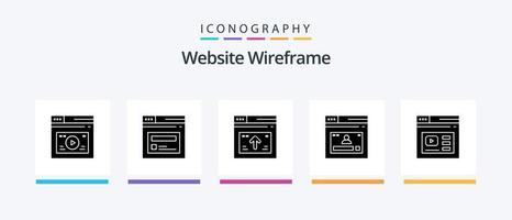 Website Wireframe Glyph 5 Icon Pack inklusive Website. Buchseite. Webseite. Internet. Webseite. kreatives Symboldesign vektor