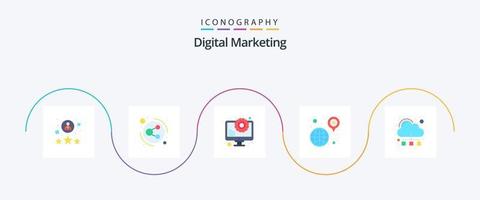 Digital Marketing Flat 5 Icon Pack inklusive Verbindung. bloggen. Stift. Favorit vektor