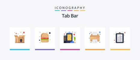 Tab Bar Flat 5 Icon Pack inklusive . Unternehmen. Liste. Checkliste. kreatives Symboldesign vektor