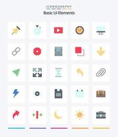 Creative Basic UI Elements 25 Flat Icon Pack wie Monitor. Uhr. Youtube. Timer. betrachten vektor