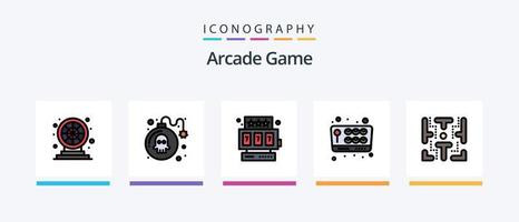 Arcade-Linie gefüllt 5 Icon Pack inklusive Joystick. Spiel. der Fahrkartenschalter. Spaß. Würfel. kreatives Symboldesign vektor